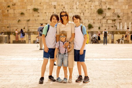 Photo for European tourist family with children, visiting Jerusalem, meeting new culture - Royalty Free Image
