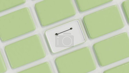 Téléchargez les photos : Pastel green rectangular badge pins mockup on white background. brooch mockup. 3d render, 3d illustration - en image libre de droit