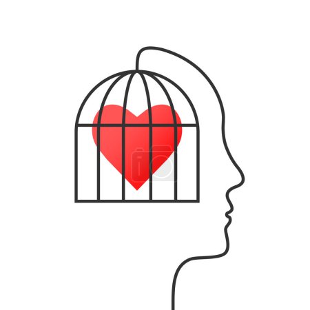 Human mind, heart and mental prison concept