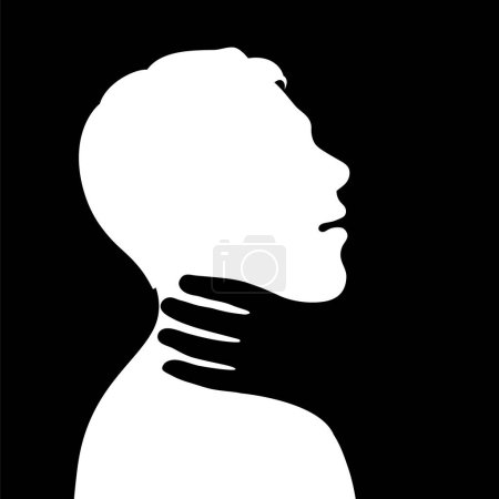 Illustration for Abuse and victim concept. Physical violence, attack, and assault of a person. Abstract black and white silhouette illustration. - Royalty Free Image