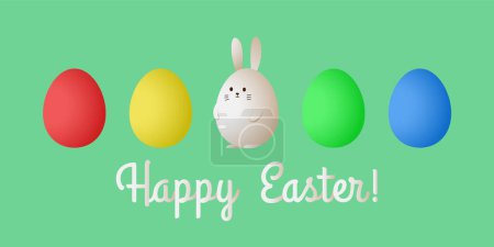 Illustration for Happy Easter! White bunny and colorful Easter eggs as banner concept. - Royalty Free Image