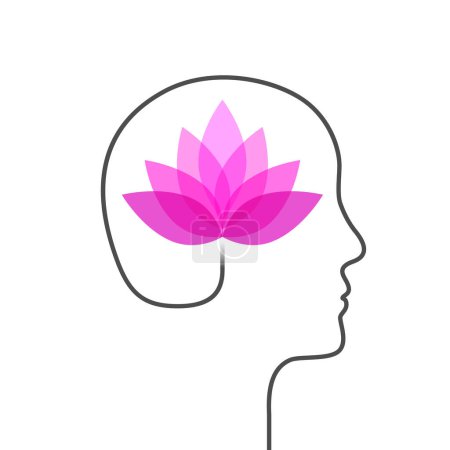 Ilustración de Cabeza humana y concepto de flor de loto en flor - Imagen libre de derechos