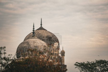 Foto de Pareja de cúpulas de un edificio histórico de tumbas en Qutb Shahi Archaeological Park, Hyderabad, India - Imagen libre de derechos