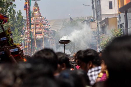 Photo for Chennai, Tamil Nadu, India - March 21, 2024: Annual Car festival and procession around the Kapaleeshwarar Temple, Mylapore, Chennai, India during Mylapore Panguni Festival. - Royalty Free Image