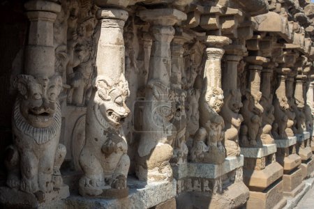 The pillars of the Kailasanathar Temple also referred to as the Kailasanatha temple, Kanchipuram, Tamil Nadu, India. It is a Pallava era historic Hindu temple.