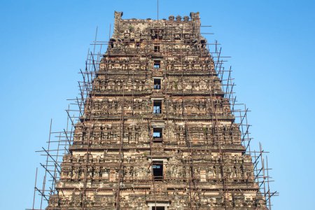 Torre de Gingee Templo Venkataramana en el complejo Gingee Fort, distrito de Villupuram, Tamil Nadu, India.