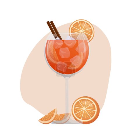 Colourful Sweet cocktail with ice and orange. Beach Holidays, summer vacation, party, cafe-bar, recreation concept. Vector illustration for banner, menu.