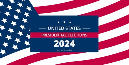 2024 Elecciones presidenciales en Estados Unidos con bandera de Estados Unidos. Su voto es su voz. Plantilla para el sitio web, landing page de la encuesta en línea. Día de votación, 5 de noviembre. Ilustración vectorial plana.
