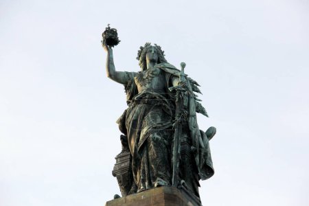 Photo for Germania figure topping the Niederwald monument, built in 1871 - 1883, to commemorate the Unification of Germany, Niederwald, Rudesheim am Rhein, Germany - February 9, 2023 - Royalty Free Image