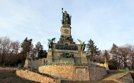 Photo for Niederwald monument, built between 1871 and 1883 to commemorate the Unification of Germany, Niederwald, Rudesheim am Rhein, Germany - February 9, 2023 - Royalty Free Image