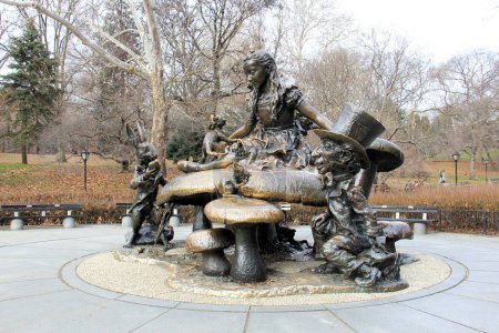 Sculptural group Alice in Wonderland, by Jose de Creeft, in Central Park, installed in 1959, New York, NY, USA - December 23, 2023