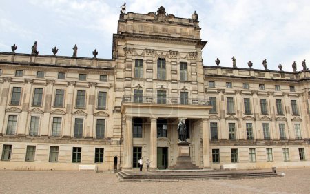 Ducal Palace of Mecklenburg-Schwerin, built in 18th century in baroque and neoclassical styles, main facade closeup, Ludwigslust, Germany - May 3, 2012