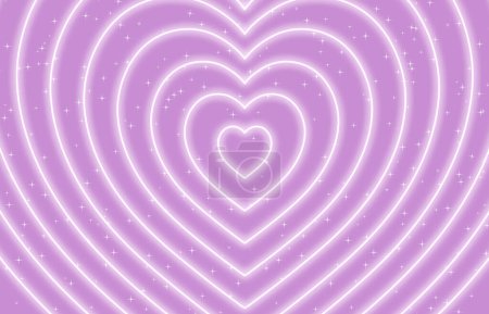 Pink pastel neon heart shape with stars 3D Rendering  in Perspective Tunnel background Trendy y2k 