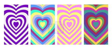 Ilustración de Conjunto de fondos abstractos geométricos corazón fresco. Diseño de carteles de vibraciones encantadoras. Ilustración de moda Y2K. - Imagen libre de derechos