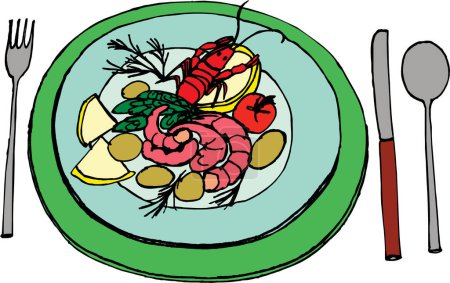 Ilustración de Medley Gourmet a la parrilla con verduras frescas sobre un fondo blanco - Imagen libre de derechos