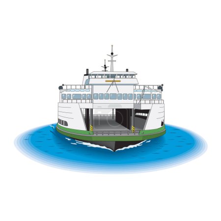 Ilustración de Una embarcación diseñada por arquitectos navales está flotando en el agua, sirviendo como vehículo para el transporte de agua en un entorno urbano. Este barco se asemeja a una gran nave Lego en la fuente citys - Imagen libre de derechos