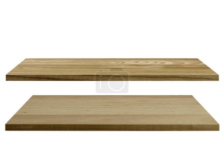 wooden shelves isolated on white background.