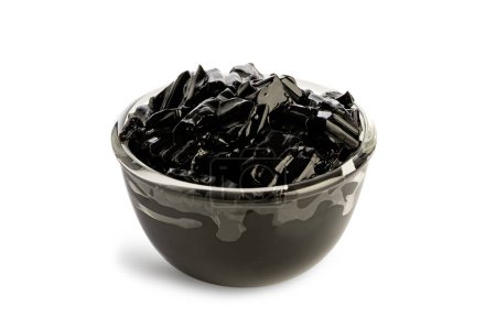 Grass jelly in glass bowl on white background