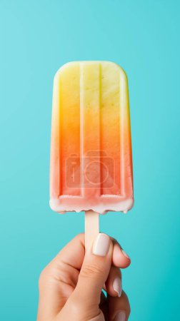Foto de Summer Concept - Various Fruit Popsicles. Barras de helado de frutas multicolores sobre fondo de color. - Imagen libre de derechos