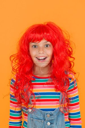 Photo for Messy hairstyle. Kid cheerful smiling happy redhead girl. I am ginger and proud of it. Redhead stereotypes. Redheads are not some creatures with magical soul sucking powers. Crazy redhead wig. - Royalty Free Image