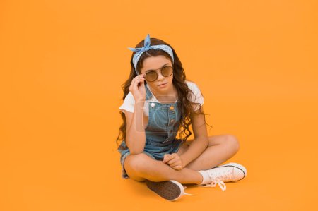 Photo for Accessory to protect your eyesight. Adorable small child wear eyeglasses accessory. Cute little girl with fashion accessory. Looking trendy in stylish accessory. Eyewear and glasses for kids. - Royalty Free Image