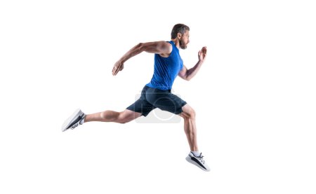 Photo for Sportsman runner running isolated on white background. sportsman runner running in studio. sportsman runner running wearing sportswear. motion photo of sportsman runner running. - Royalty Free Image