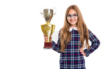 Photo for Photo of happy excellent school girl with award. excellent school girl with award isolated on white background. excellent school girl hold award in studio. school girl winning excellent award. - Royalty Free Image
