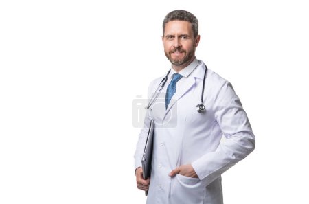 Photo for Telehealth concept. doctor hold laptop for telehealth. medical worker practicing telehealth. copy space. - Royalty Free Image