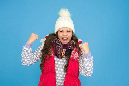 Photo for Finally vacation time. Stay active this season. kid wear knitted warm clothes. just have fun. winter vibes. Portrait of happy girl hipster. Youth street fashion. Winter fun. feeling good any weather. - Royalty Free Image