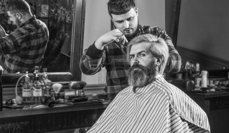 Photo for Hairdresser tools. Most stylists would not give opinion unless you ask. Scissors cutting. Man with dyed hair. Barber hairstyle barbershop. Hipster getting haircut. Barber cosmetics. Fresh haircut. - Royalty Free Image