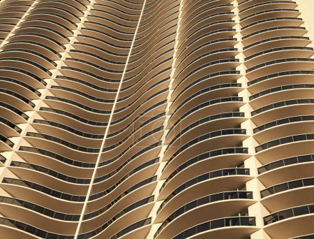 perspective view on skyscraper with balconies in modern city, city designing.