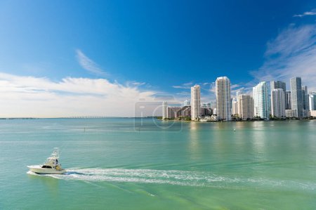 Photo for Miami skyline horizon with cpy space. miami skyline and cityscape. miami skyline with luxury yacht. photo of miami skyline. - Royalty Free Image
