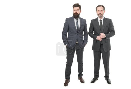 Photo for Just cool dudes. Successful men. Businessmen isolated on white. Bearded men in formalwear. Business partners. Experienced colleagues. Business professional men dress code. Formal attire for busy men. - Royalty Free Image