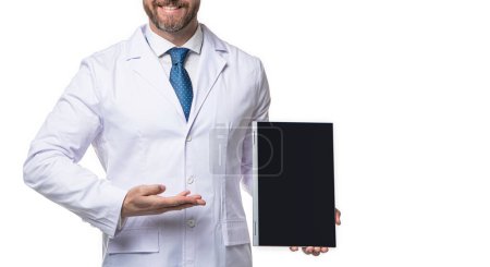 Photo for Cropped view of doctor promoting ehealth isolated on white. doctor offering ehealth in studio. doctor presenting ehealth on background. photo of ehealth and doctor man with tablet. - Royalty Free Image