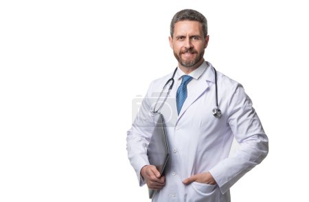 Photo for Emedicine concept. doctor hold laptop for emedicine. medical worker practicing emedicine. copy space. - Royalty Free Image