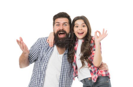 Photo for Hipster is more than just an outfit. Happy father and little daughter looking trendy in hipster style. Bearded man and cute girl in casual hipster wear. Hipster and small child wearing plaid shirts. - Royalty Free Image