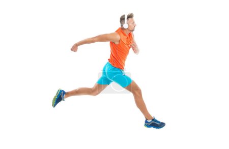 Photo for Runner at a long sport run race. runner run isolated on white studio. sport runner crossed the finish line after completing a marathon. runner sprinted with incredible speed. sport competition. - Royalty Free Image