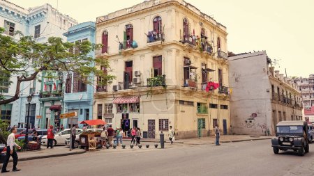 Photo for Havana, Cuba - May 02, 2019: corner building architecture in old havana. - Royalty Free Image