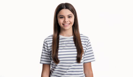 Photo for Happy teen girl portrait with nice skin isolated on white background. portrait of teen girl having soft skin. teen girl skin care. portrait of teen girl in studio. skin care concept. - Royalty Free Image