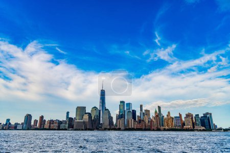 Photo for New york downtown. Manhattan high-rises. new york city. skyscraper building of nyc. ny urban city architecture. midtown manhattan and hudson river. metropolitan city. metropolis cityscape. - Royalty Free Image