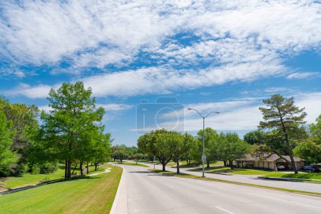 Photo for Road way with no cars. empty road with neighborhood destination in horizon. road way with power lines. travelling by road way. - Royalty Free Image