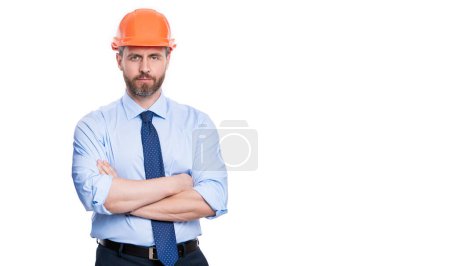 Photo for Businessman architect at inspection. Engineering inspection supervisor isolated on white. Inspection by businessman in office. Architect inspector man. Professional service. - Royalty Free Image