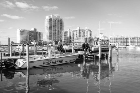 Photo for Miami, Florida USA - April 15, 2021: police patrol boat in dock. - Royalty Free Image