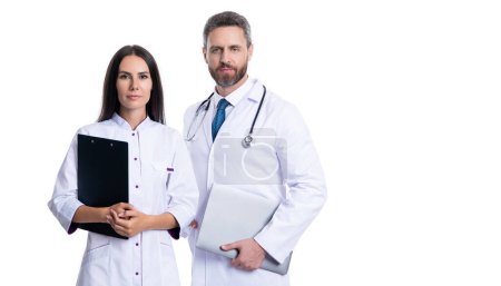 Photo for Healthcare and medicine. Medicine doctor hold clipboard. medical and healthcare workers in hospital isolated on white. two doctors internist in medicine service. Health insurance. doctor clipboard. - Royalty Free Image
