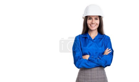 Photo for Businesswoman architect at inspection. Engineering inspection supervisor isolated on white. Inspection by businesswoman in office. Architect inspector woman. Perfect advertisement. - Royalty Free Image