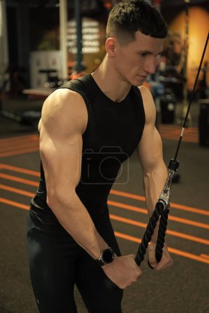 Photo for Sport muscular man do weightlifting in fitness gym. weightlifting practicing muscular man in gym. sport and fitness. weightlifting muscular man practicing sport in fitness gym. - Royalty Free Image