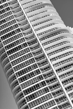 Architectural detail of modern towerblock high-rise urban architecture with windows and balconies in south beach, usa.