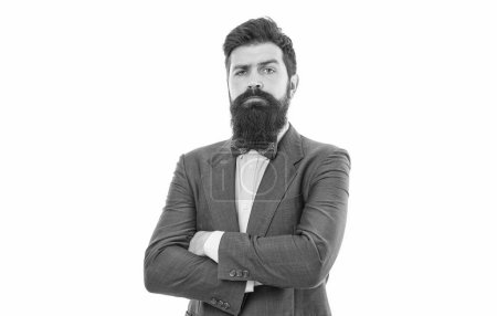 Photo for Office life concept. He knows who is boss here. Bearded man confident posture isolated white. Hipster with beard formal suit office worker.Businessman formal suit. Modern businessman ofiice worker. - Royalty Free Image