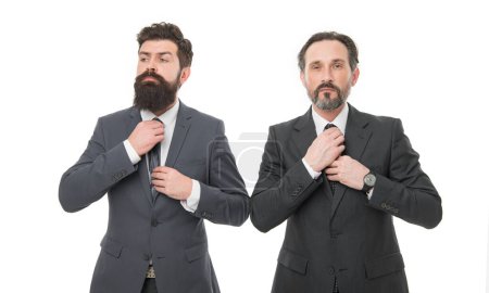 Team of innovators. Business team. Business people concept. Men bearded wear formal suits. Well groomed business men. Partnership and teamwork. Men successful entrepreneurs white background.