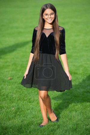 Teen girl looking at camera. Casual spring style. Stylish girl has long hair. Teen autumn fashion style. Style for elegant girl. Female elegance. Elegant teen girl outdoor. Happy youth.